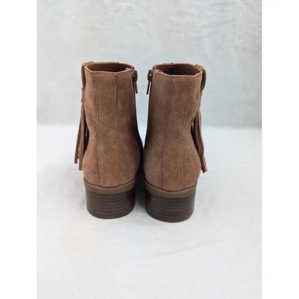 Bella~Vita Brown suede ankle boots with fringe, 1 inch heel, women's size 7 - Picture 4 of 14